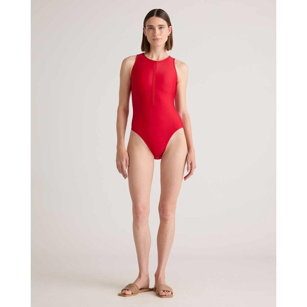 Quince Swimsuit One Piece Womens L Red Italian Zip Front‎ Baywatch Classic